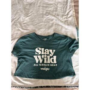 Wrangler All Terrain Gear Stay Wild Graphic Crop Top - Hiking Camping Tee M